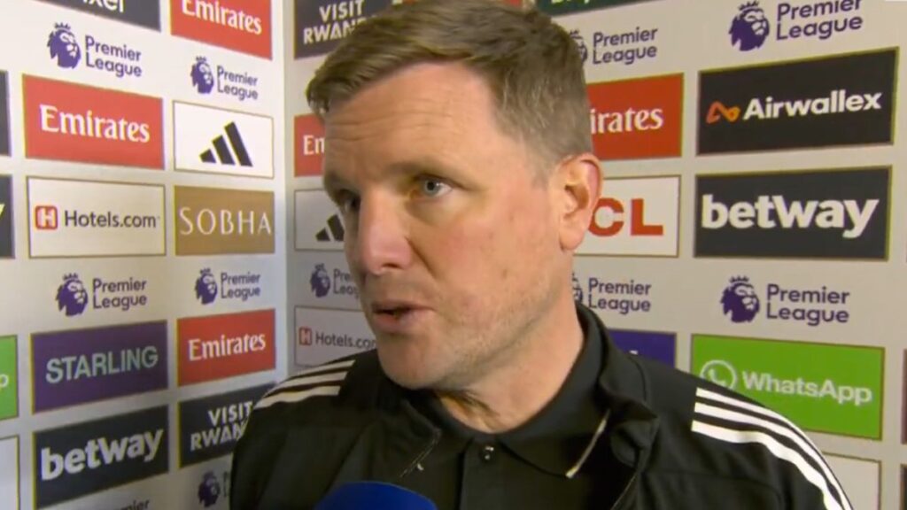 Newcastle United manager Eddie Howe looking thoughtful on the touchline during a Premier League match