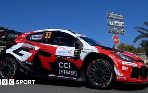 Elfyn Evans driving his Toyota Yaris during Rally Islas Canarias in the World Rally Championship