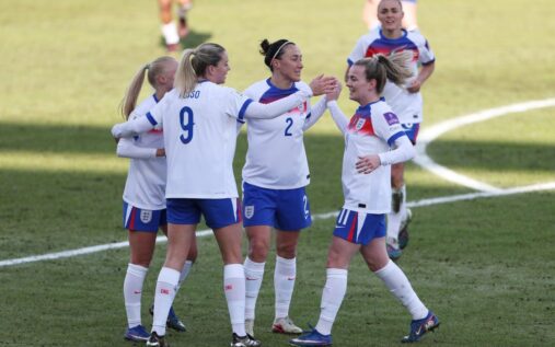 Alessia Russo celebrating her match-winning goal for England against Iceland