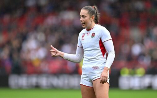 Holly Aitchison passing the ball for England Women's rugby team