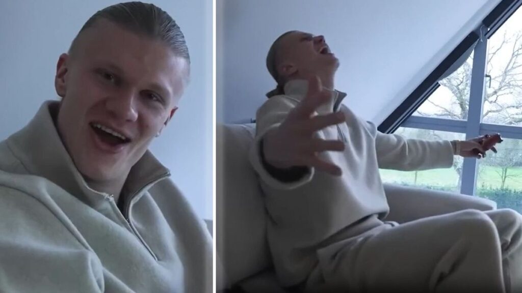 Erling Haaland celebrating a goal for Manchester City against Arsenal