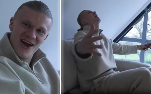 Erling Haaland celebrating a goal for Manchester City against Arsenal