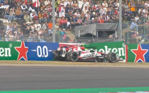 Oliver Bearman driving his Haas Formula 1 car on the race track