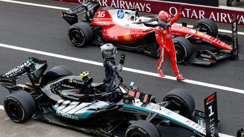 A Mercedes or Red Bull Formula 1 car driving on track during a qualifying session