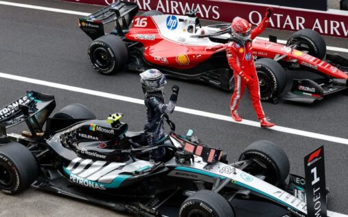 A Mercedes or Red Bull Formula 1 car driving on track during a qualifying session
