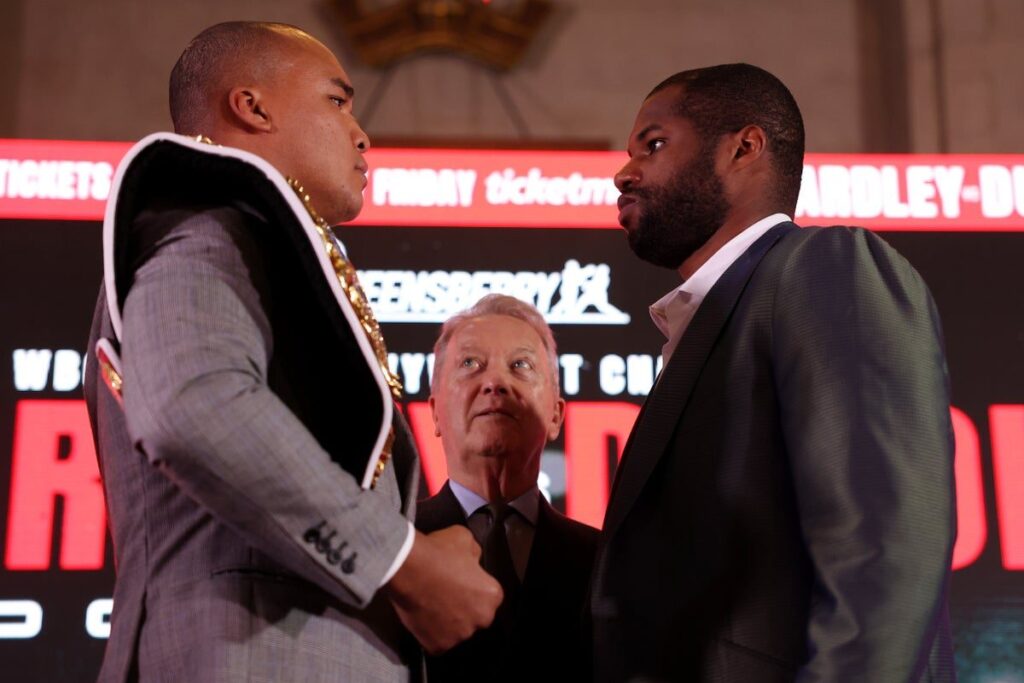 Fabio Wardley and Daniel Dubois facing off in a boxing ring