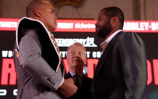 Fabio Wardley and Daniel Dubois facing off in a boxing ring
