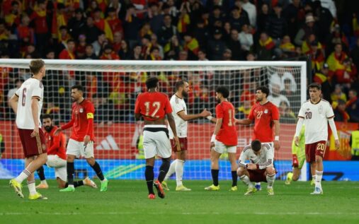 Lamine Yamal of Spain looking serious during an international football match