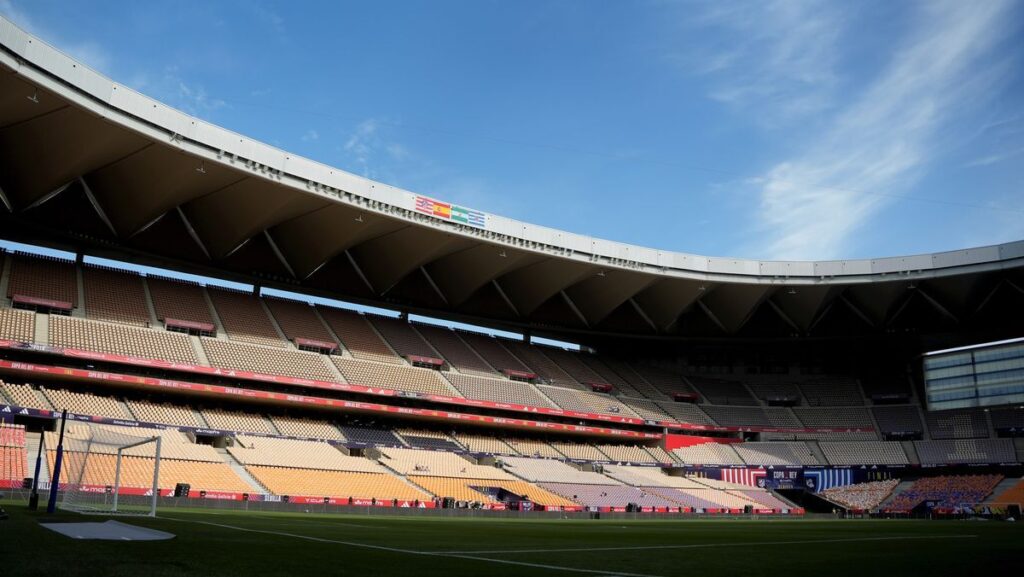 Exterior view of the Estadio de La Cartuja stadium in Seville