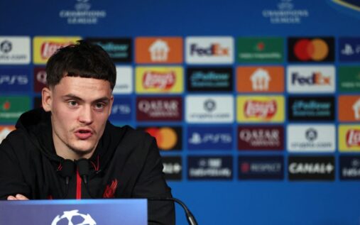 Florian Wirtz looking serious in a Liverpool kit during a match