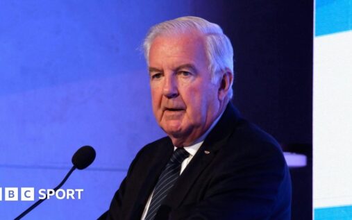 Portrait of Sir Craig Reedie speaking at a World Anti-Doping Agency press conference