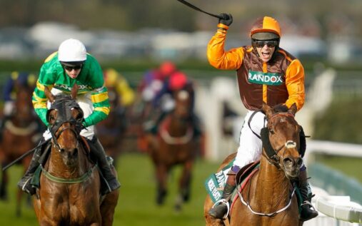Jockey Sam Waley-Cohen riding Noble Yeats to victory at the Grand National in Aintree