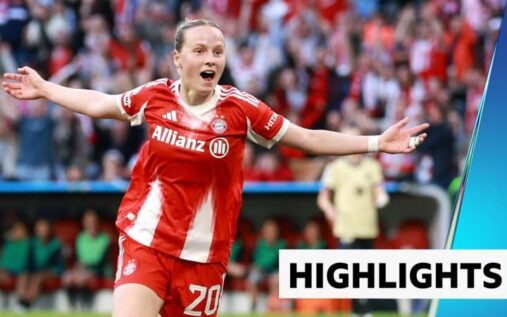 Franziska Kett reacting on the pitch during the Women's Champions League match between Bayern Munich and Barcelona