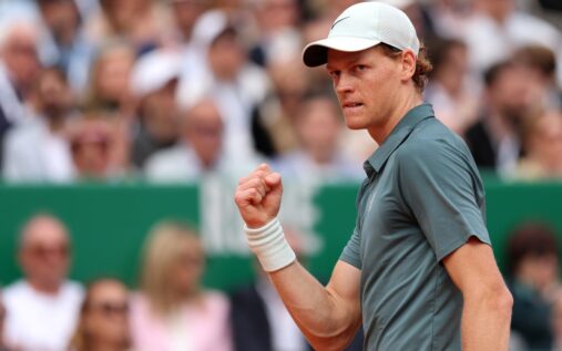 Aryna Sabalenka wearing a fitness tracking band on her wrist during a tennis match