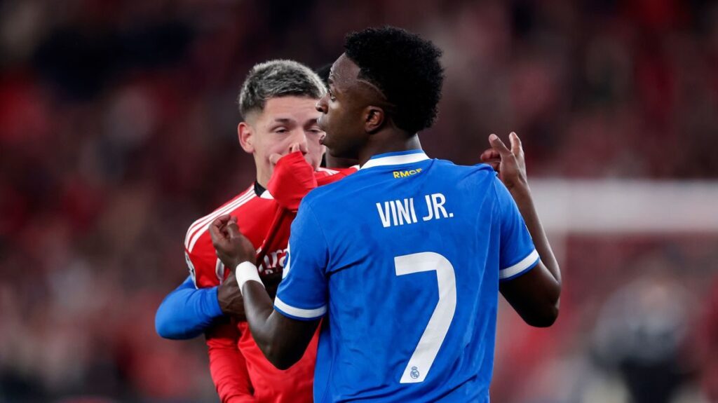 Gianluca Prestianni of Benfica looking serious during a Champions League match