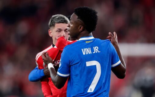 Gianluca Prestianni of Benfica looking serious during a Champions League match