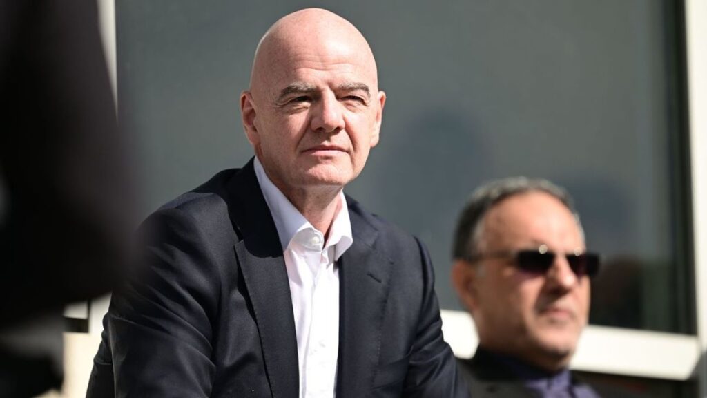 Fifa President Gianni Infantino speaking at a public press conference