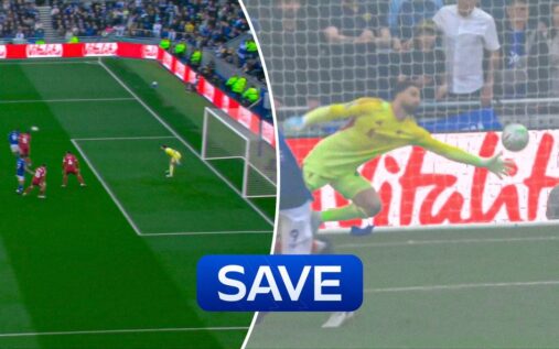 Giorgi Mamardashvili diving at full stretch to make a save