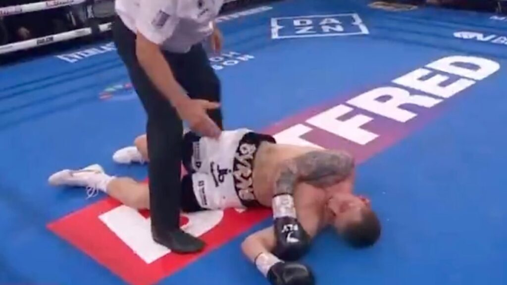 Boxer Glenn Byrne receiving medical attention in the ring following his super-welterweight bout against William Crolla
