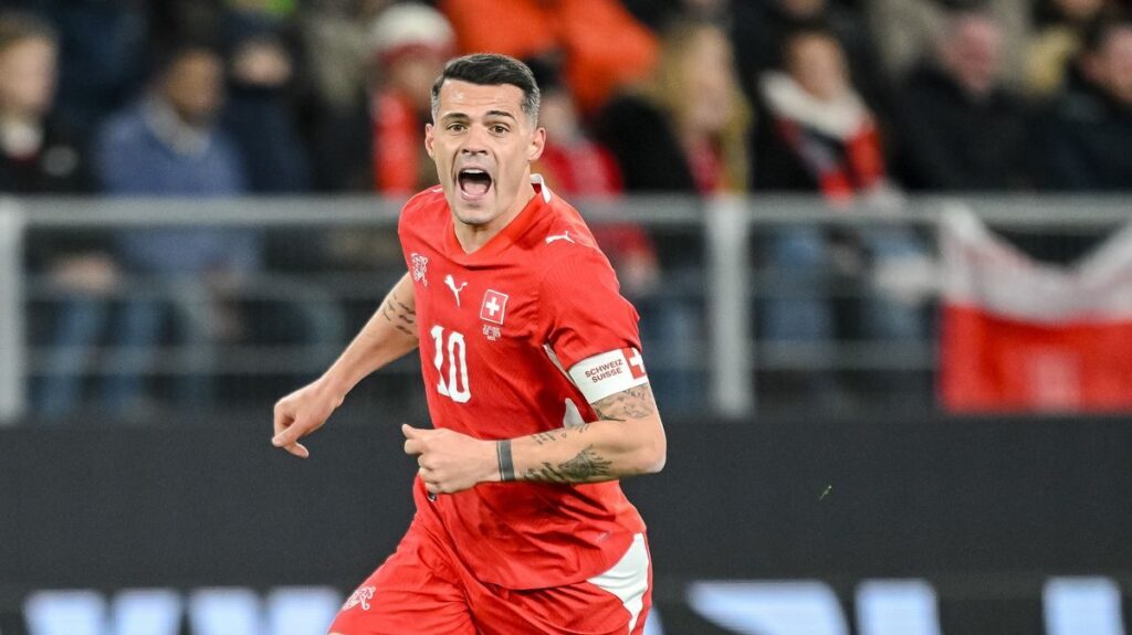 Sunderland captain Granit Xhaka directing play for the Switzerland national football team