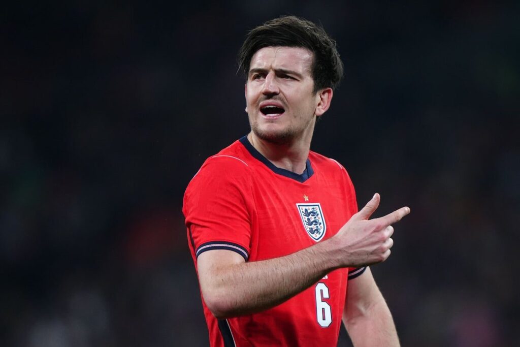 Harry Maguire playing for England during an international football match