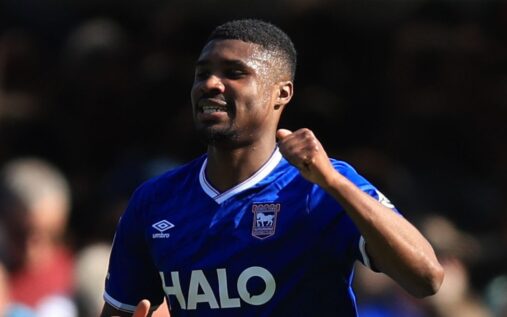 Ipswich Town players celebrating a goal against Birmingham City at Portman Road