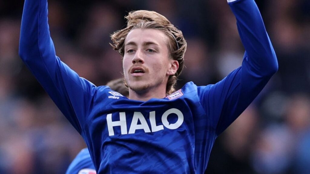 Jack Clarke of Ipswich Town preparing to take his controversial late penalty against Middlesbrough at Portman Road