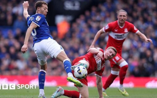 Ipswich Town manager Kieran McKenna directing his team from the touchline