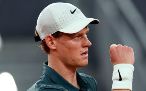Jannik Sinner hitting a forehand during his Madrid Open quarter-final match against Rafael Jodar