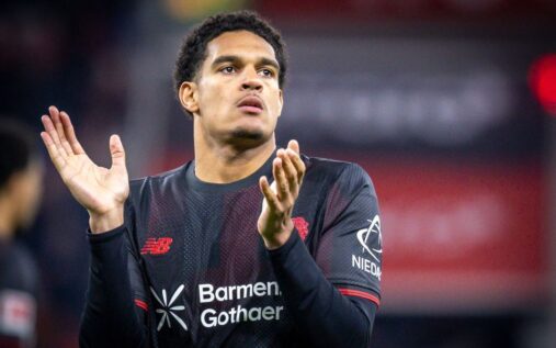 Jarell Quansah playing for Bayer Leverkusen in the Bundesliga