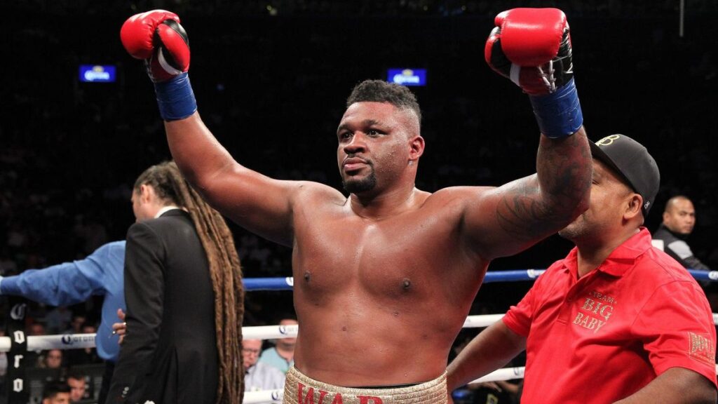 Jarrell Miller throwing a punch during his WBA heavyweight title eliminator victory