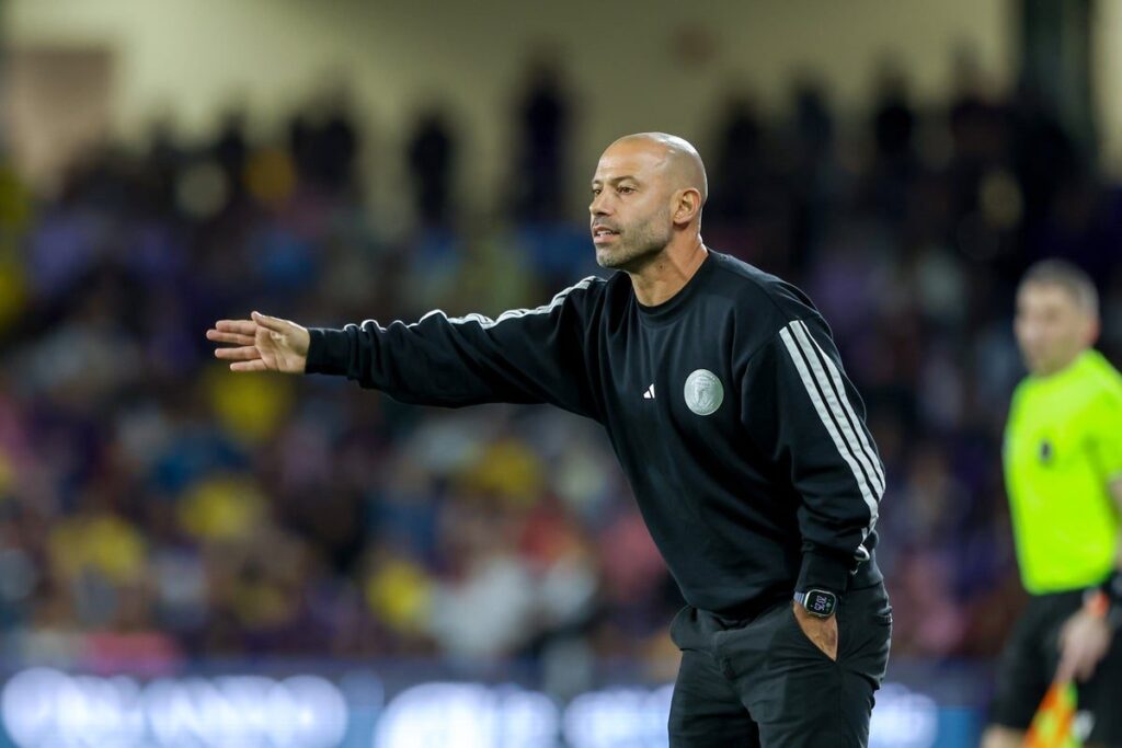 Javier Mascherano looking thoughtful on the touchline while managing Inter Miami
