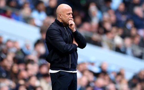 Arne Slot looking dejected on the touchline during a Liverpool match