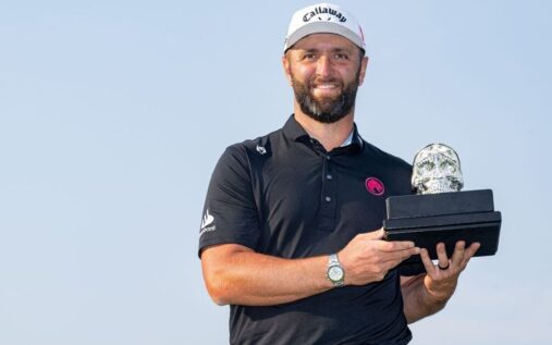 Jon Rahm celebrating his dominant six-shot victory at the LIV Golf Mexico City tournament