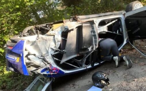 Jos Verstappen driving a Skoda Fabia RS Rally2 on a tarmac course