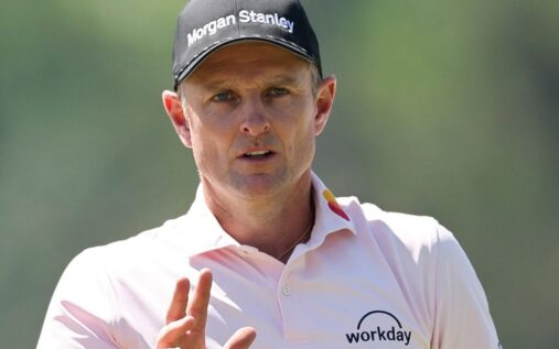 Justin Rose plays a shot on the fairway during the second round of The Masters at Augusta National
