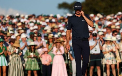 Justin Rose looking frustrated on the golf course at the Masters