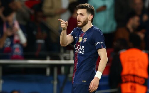 Khvicha Kvaratskhelia playing for Paris St-Germain during a Champions League match