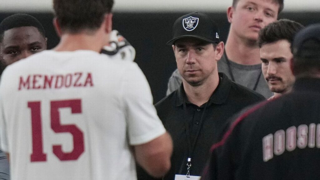 Las Vegas Raiders general manager John Spytek speaking at a press conference