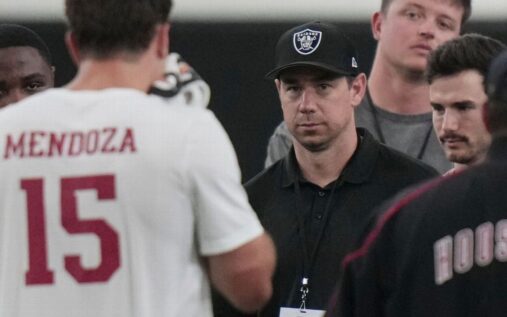 Las Vegas Raiders general manager John Spytek speaking at a press conference