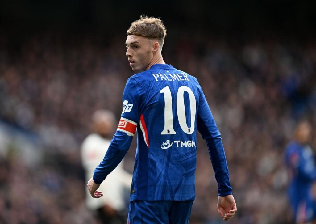 Cole Palmer wearing the Chelsea captain's armband during an FA Cup match at Stamford Bridge