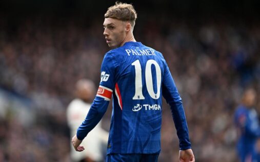 Cole Palmer wearing the Chelsea captain's armband during an FA Cup match at Stamford Bridge