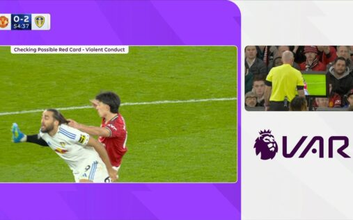 Lisandro Martinez of Manchester United receives a red card from the referee