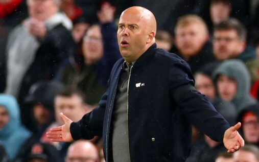 Arne Slot looking dejected on the touchline during Liverpool's Champions League defeat