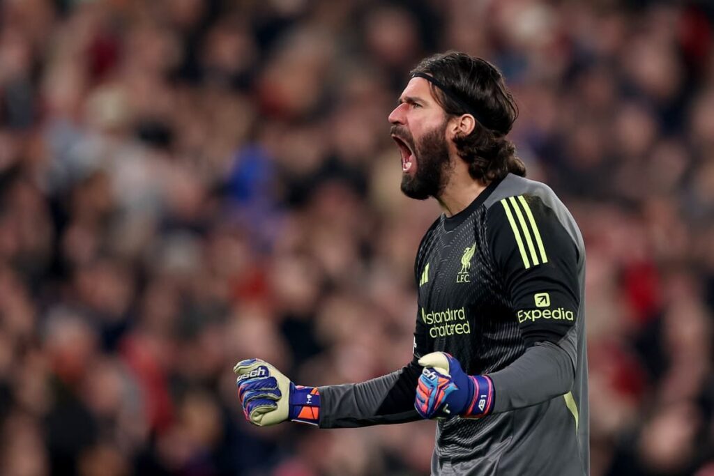 Liverpool goalkeeper Alisson Becker looking focused during a match