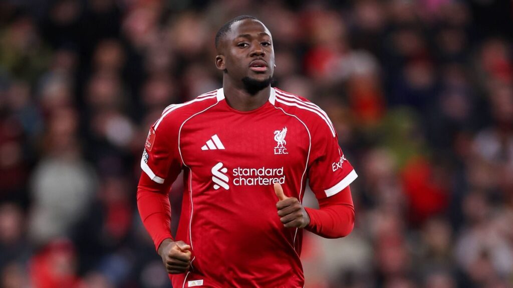 Ibrahima Konate playing for Liverpool in a Premier League match