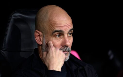 Manchester City manager Pep Guardiola giving tactical instructions from the touchline