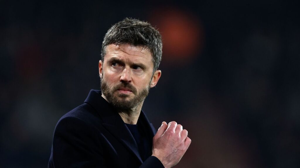 Michael Carrick managing Manchester United from the touchline at Old Trafford