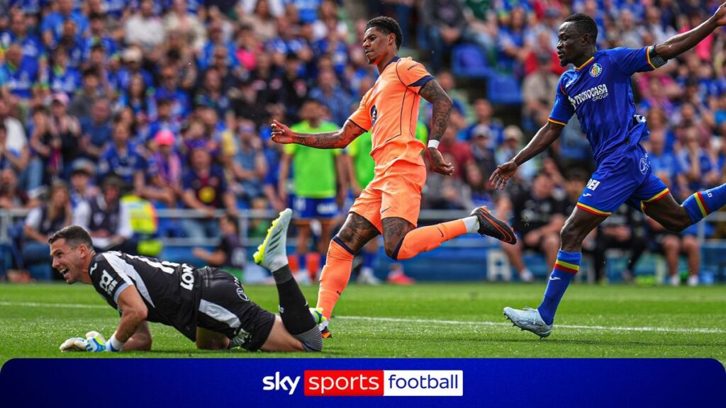 Marcus Rashford running with the ball during his solo goal for Barcelona