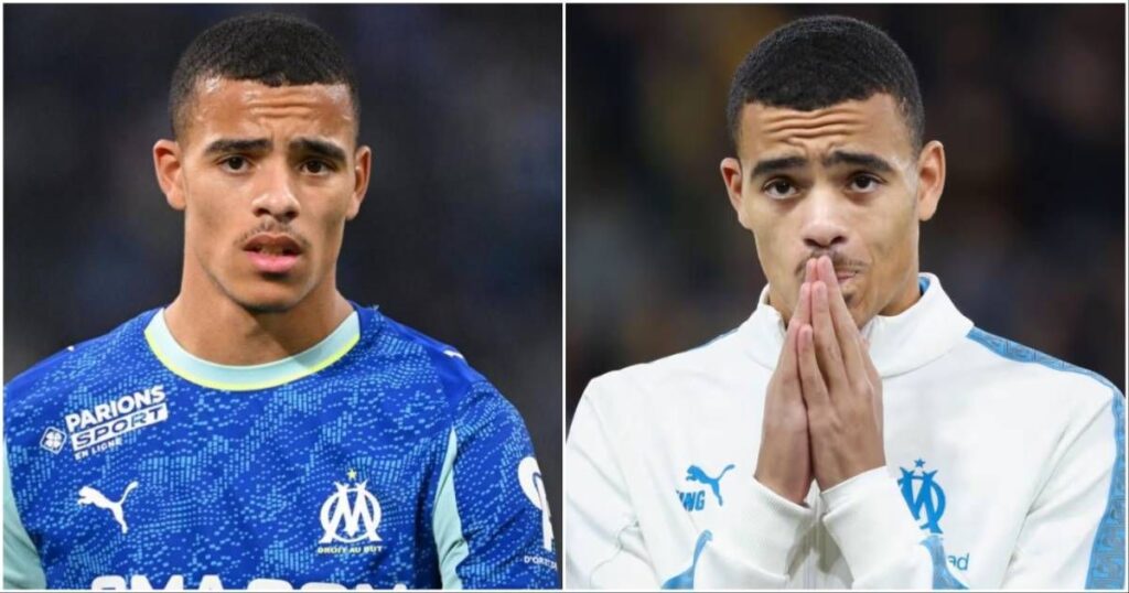 Mason Greenwood looking frustrated on the pitch while playing for Marseille in a Ligue 1 match